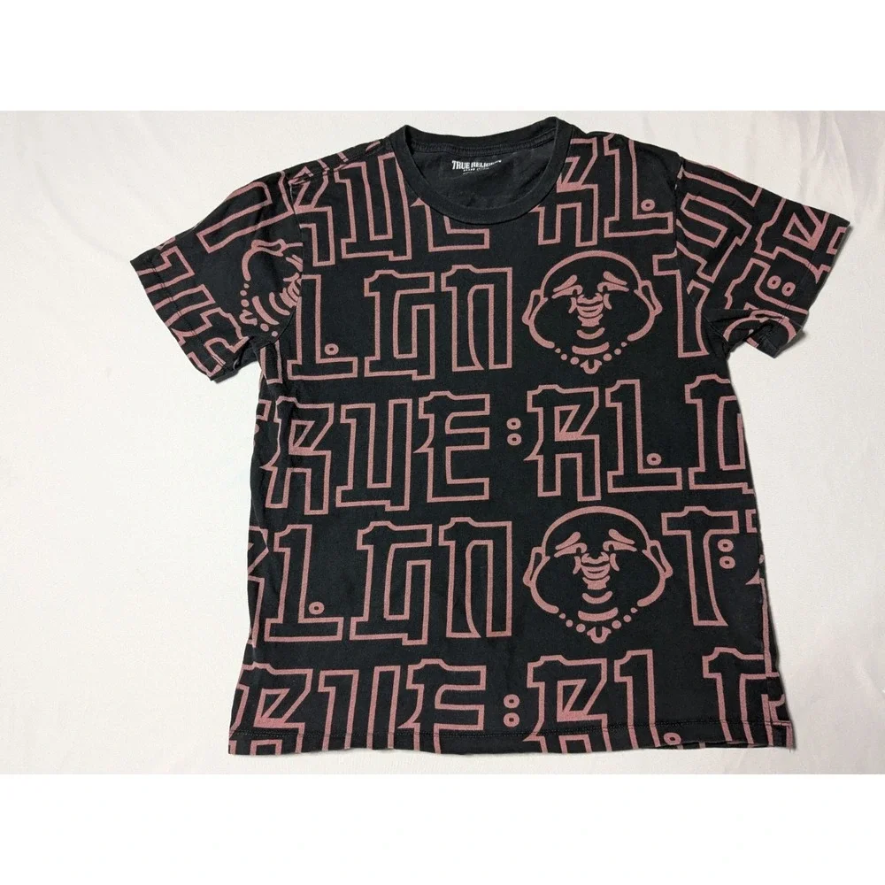 True Religion Buddha Allover Print Black T-shirt - Men Medium‎